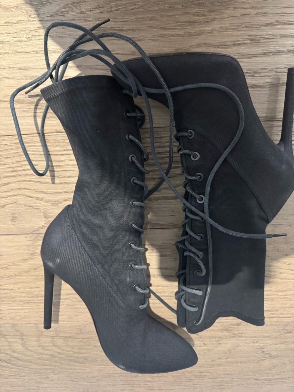 Yeezy Black Lace-Up Stiletto Ankle Boots